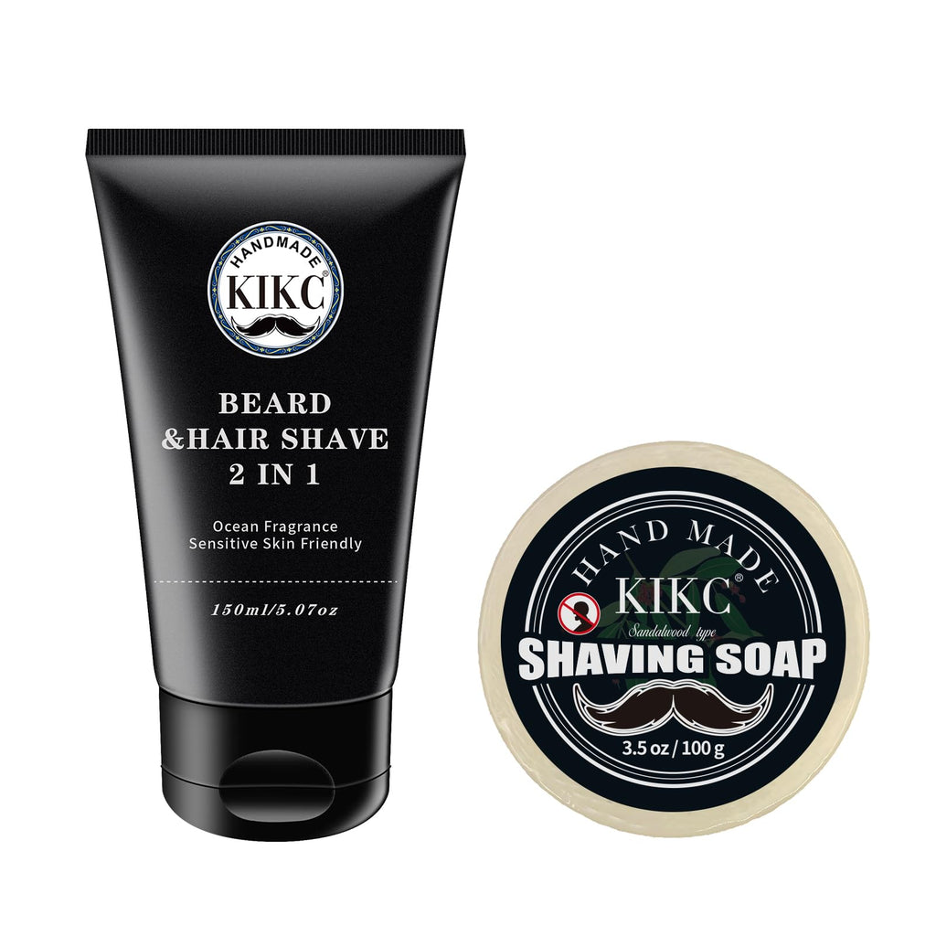 KIKC Shaving Soap and Shaving Cream Kit,Goat Milk Scent Shave Soap for Men,Shave Cream with Ocean Fragrance, a 3.5oz Soap, a 2 in 1 Shave Cream 150ml for Wet Shaving