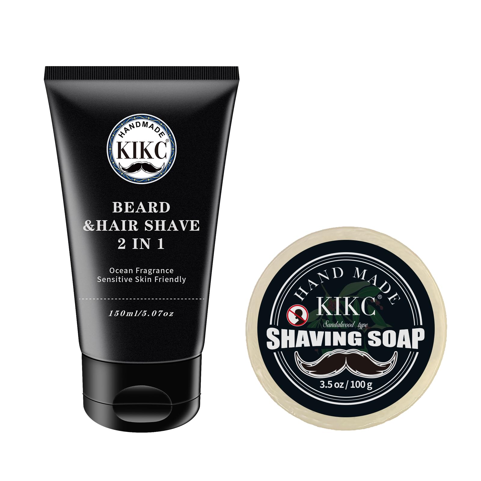 KIKC Shaving Soap and Shaving Cream Kit,Goat Milk Scent Shave Soap for Men,Shave Cream with Ocean Fragrance, a 3.5oz Soap, a 2 in 1 Shave Cream 150ml for Wet Shaving