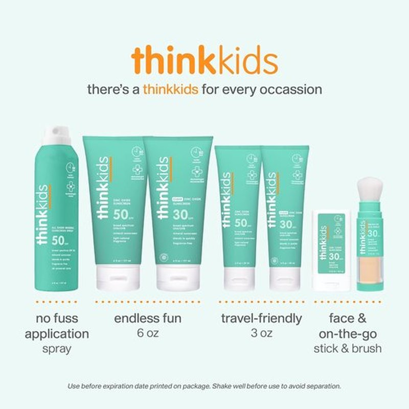 Thinksport Kids Sunscreen Spray - SPF 50 Mineral Protection | Water-Resistant, 6 Fl Oz, Natural Zinc Oxide