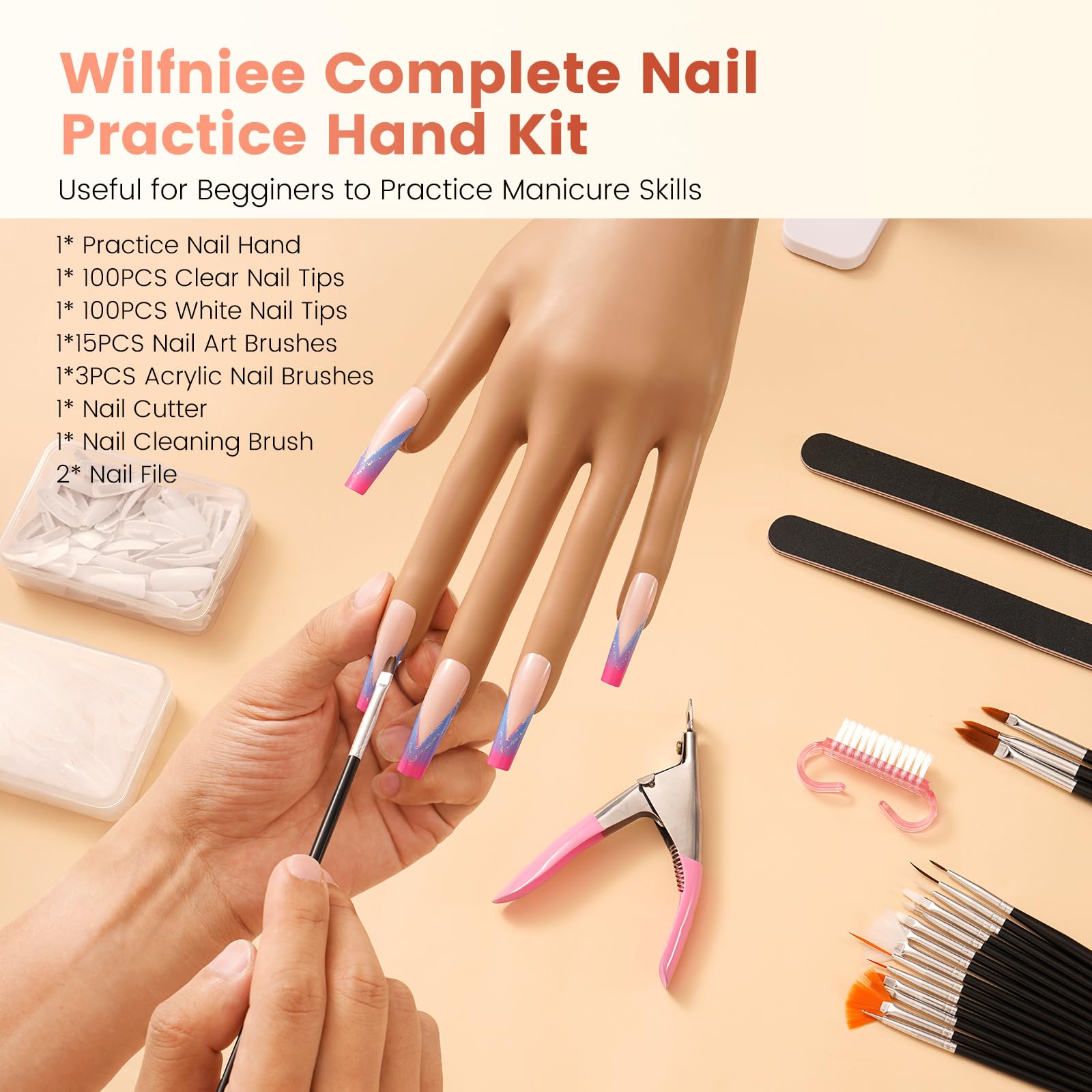 Wilfniee Practice Hand for Acrylic Nails: Nail Tips Won't Fall off From Fake Nail Practice Hand - Flexible Nail Mannequin Hand Practice for Beginners