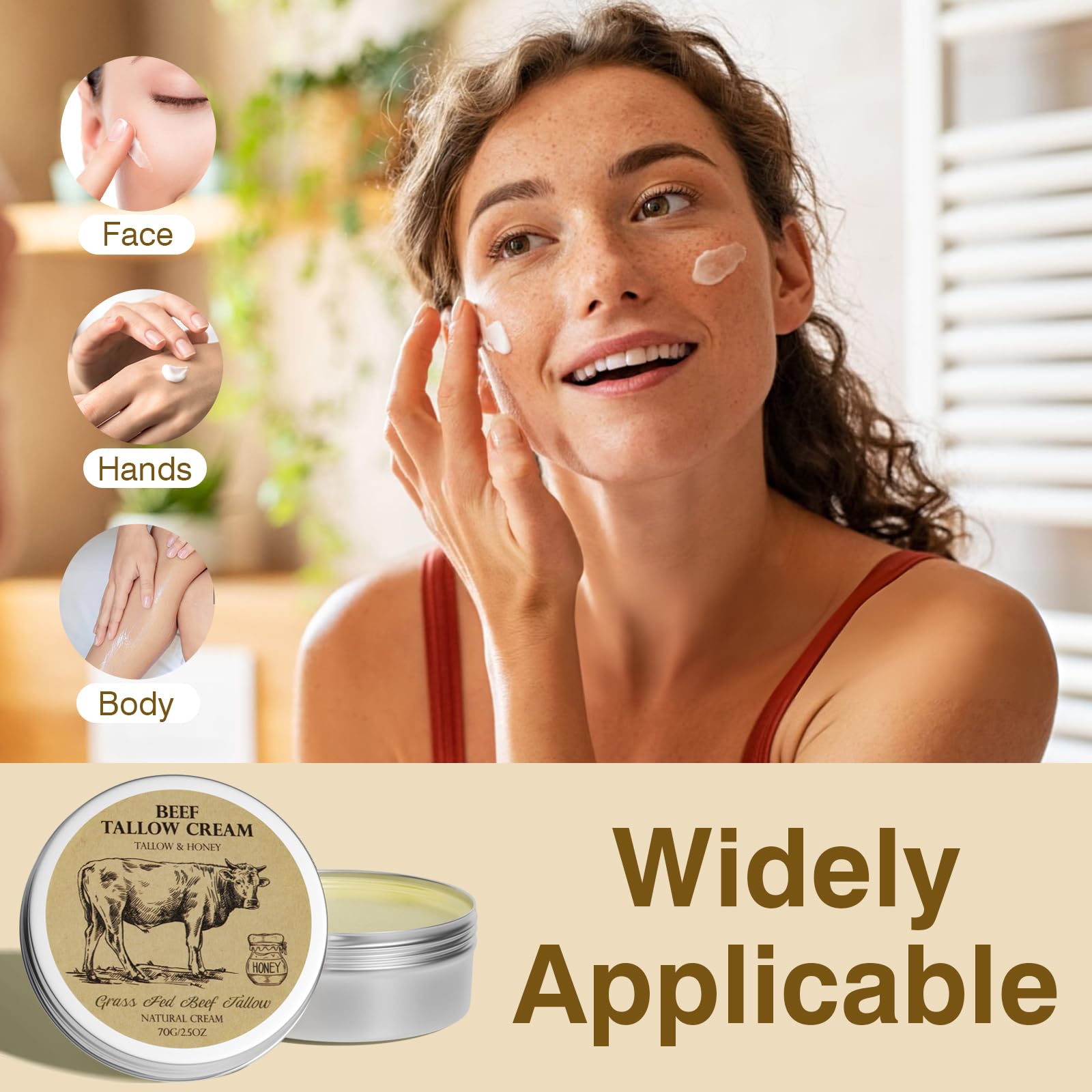 MROUVIK Beef Tallow for Skin, Tallow and Honey Cream,Tallow Face Moisturizer, Natural Grass-Fed Beef Tallow Balm with Raw Honey Moisturizing Cream for Body Lotion Skin Care 2 Packs