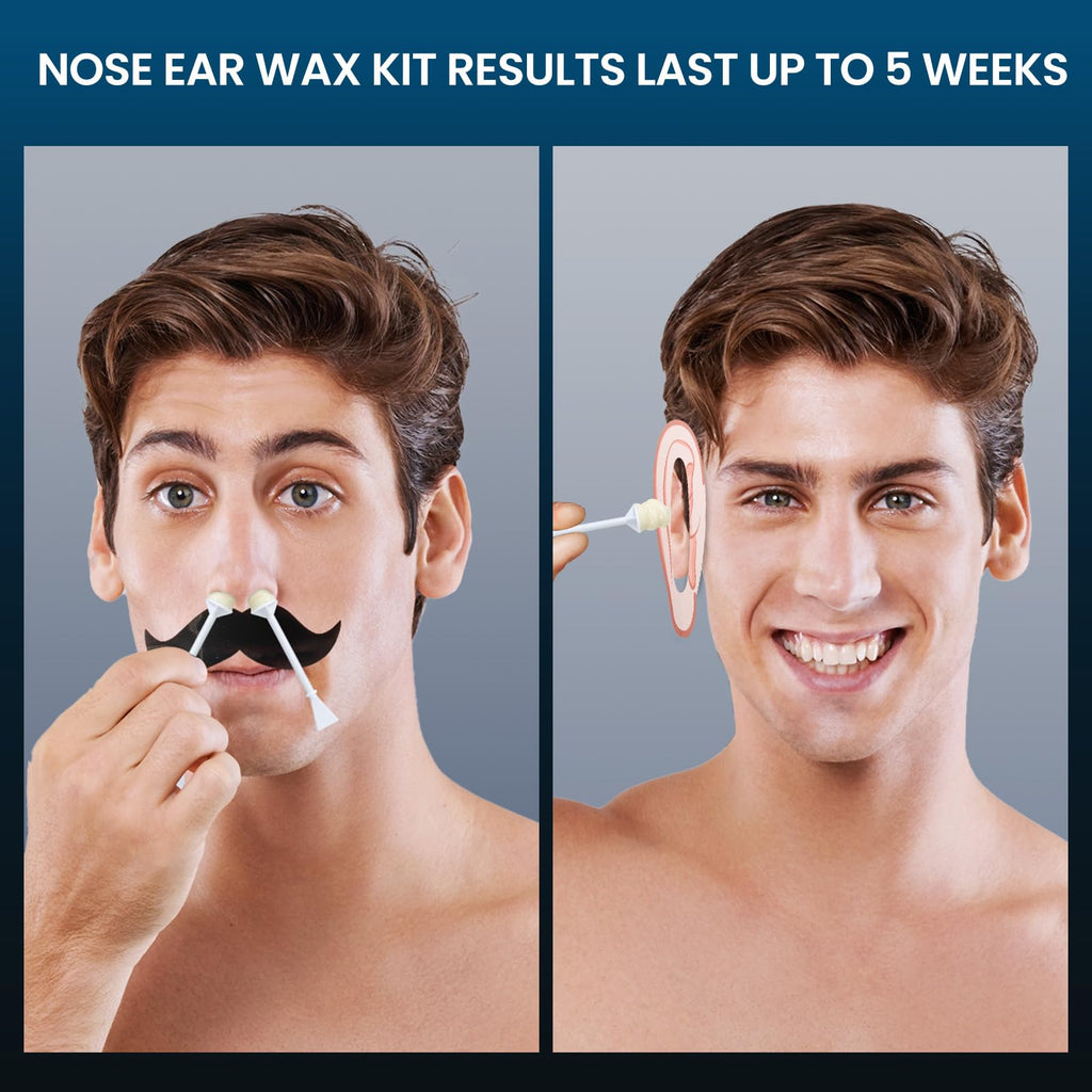 Nose Wax Kit Men, Nose and Ear Hair Waxing Kit with 100g Wax, 40 Applicators, Ear Hair Removal Kit, 20 Uses, USB Fast Heat, Smart Constant Temp, Upgraded Size, Multi-Accessories, Blue