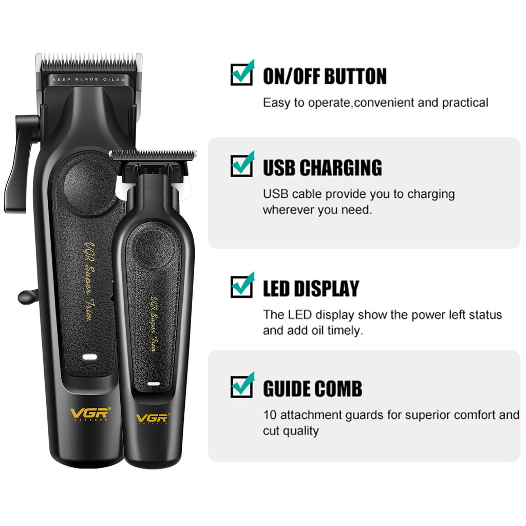 VGR Professional Hair Clippers for Men - Cordless Barber Clippers & Zero Gapped Trimmer Set, 7000RPM High Power Hair Cutting Kit with Ceramic Blade, USB-C Rechargeable Grooming Tools for Fade V197&995