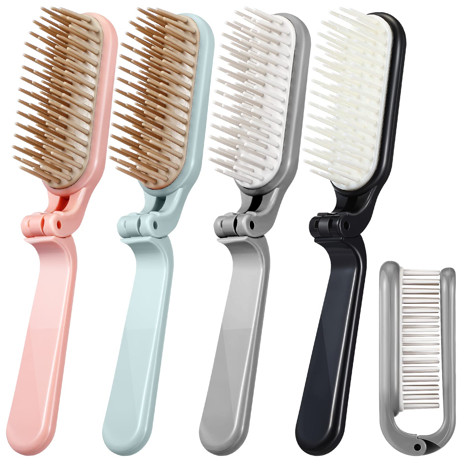 Yinkin 4 Pieces Folding Hair Brush Mini Foldable Hair Combs Compact Portable Pocket Size Travel Brush for Women Men Family School Travel Car Gym Bag Purse(Multicolor)