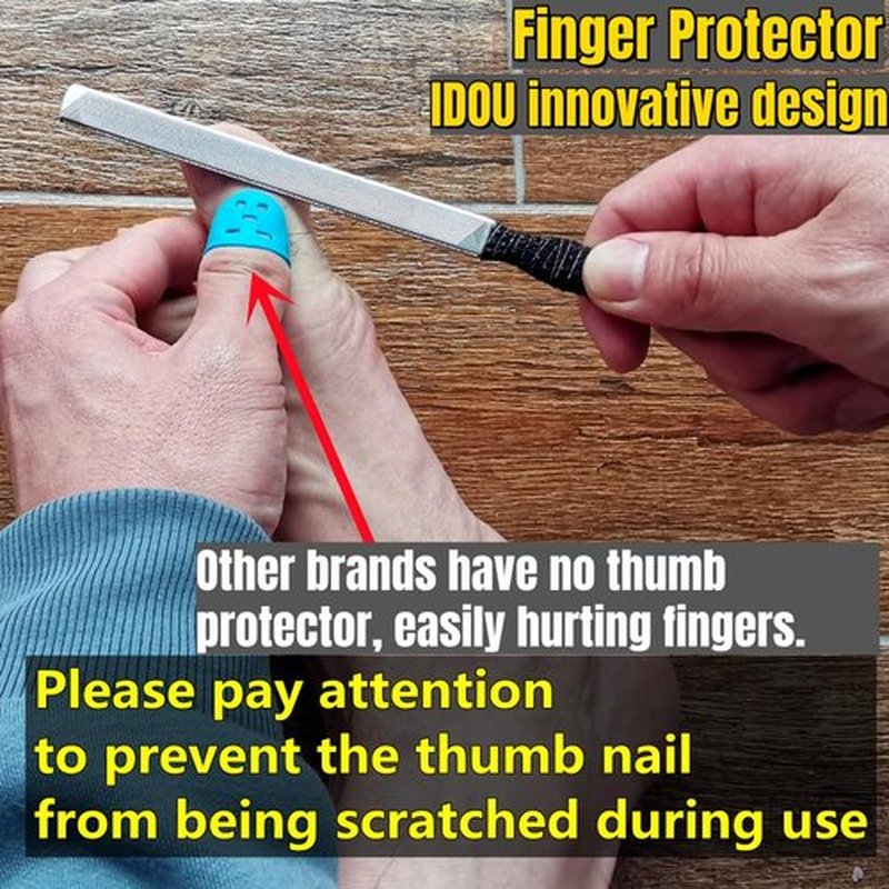 IDOU 2-Piece Stainless Steel Toenail File for Thick Nails | 4-Sided Design with Non-Slip Grip & Thumb Protector | 7" Durable Metal Nail File for for All, Elderly & Dogs