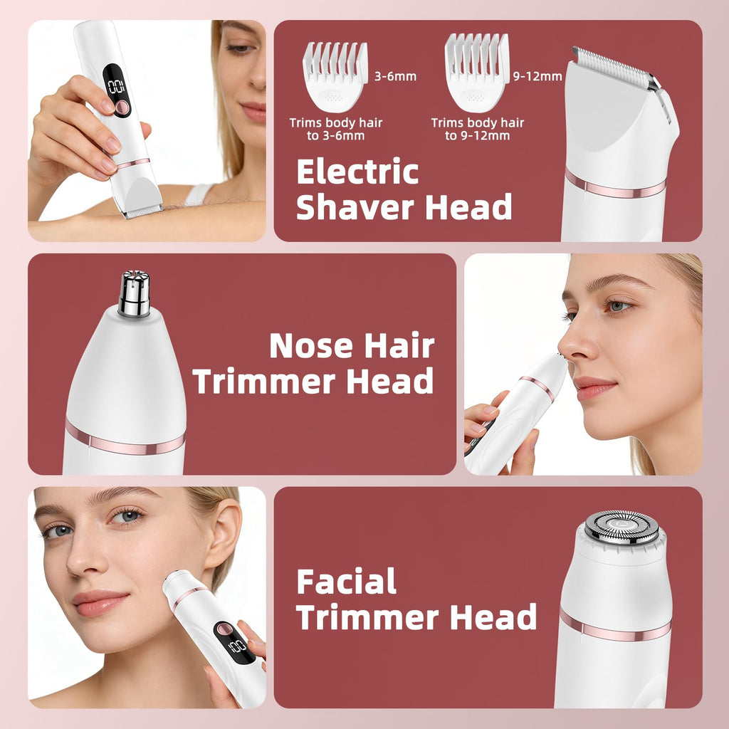 Bikini Trimmer for Women, Nose Hair Trimmer, Painless Electric Razor, Smooth Facial Hair Remover, Body Hair Trimmer for Legs and Armpit