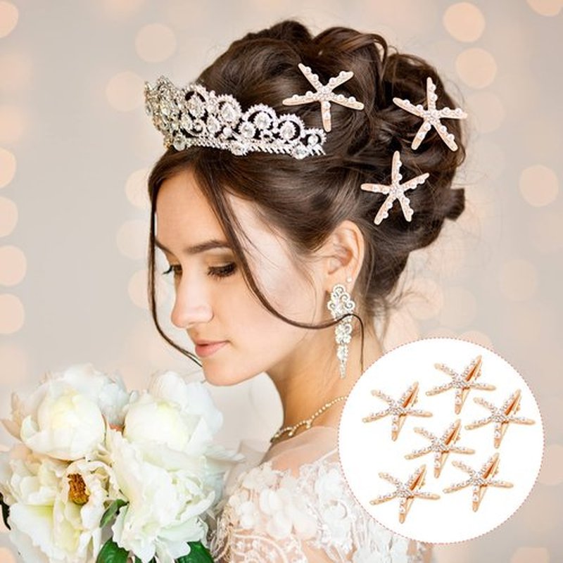 12 Pcs Starfish Hair Clip Seashell Hair Clips Mermaid Hair Accessories Crystal Pearls Starfish Hair Barrette Small Beach Sea Hairpin for Wedding Bridal Women