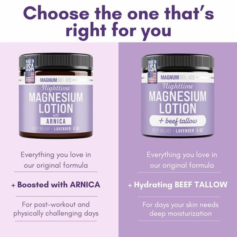 Magnum Solace Nighttime Magnesium Lotion with Beef Tallow – Soothing Relief for Muscles & Joints – Highly Concentrated – Apply to Legs or Feet Before Bed, Lavender
