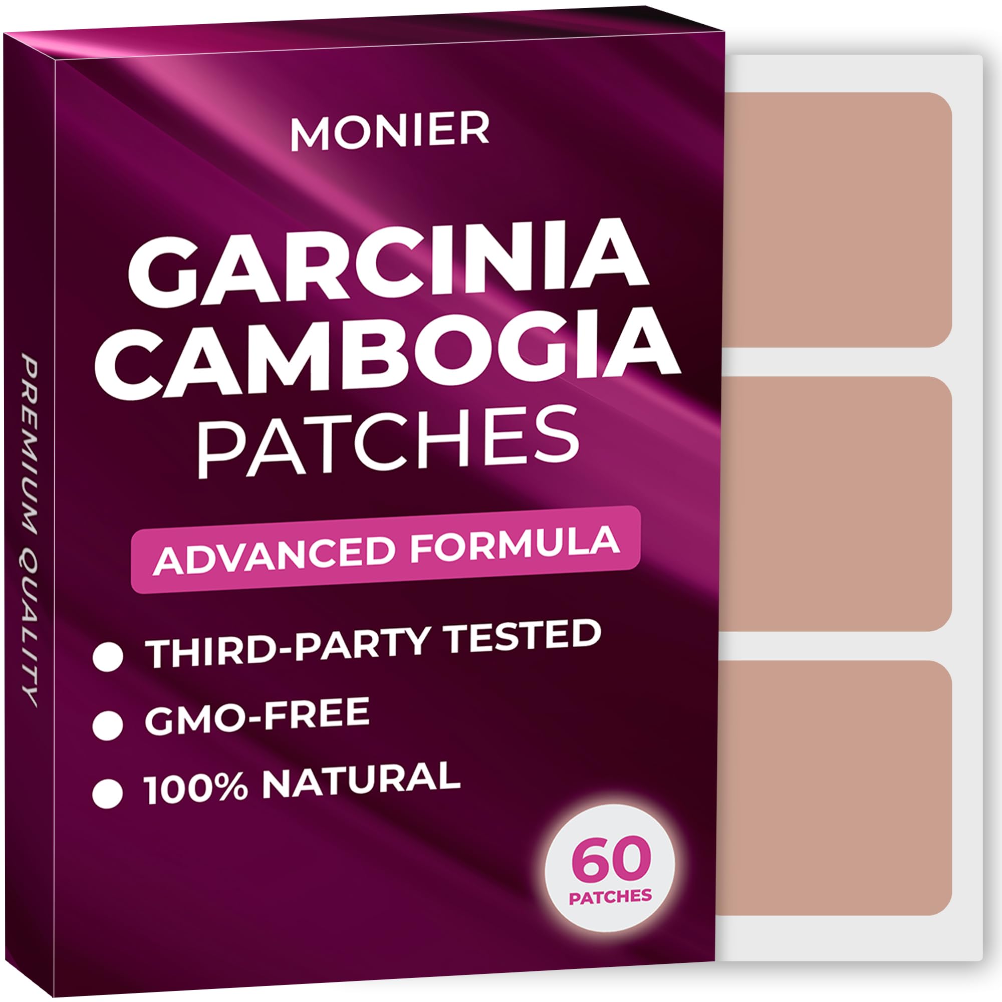 Garcinia Cambogia Patches (Pack of 60) - 100% Natural Patch for Women and Men - With B12 & Potassium - Energy, Focus & Body Support - Enhanced Formula