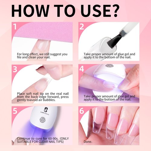Clara Colors 2PCS 15ml Gel Nail Glue, 6 in 1 Nail Glue Gel for Acrylic Nails, Press on Nails, Super Strong UV Gel Glue for Nail Extensions/Nail Glue/Base Gel/Bloom Gel/Adhesive Bond/Strengthen Gel