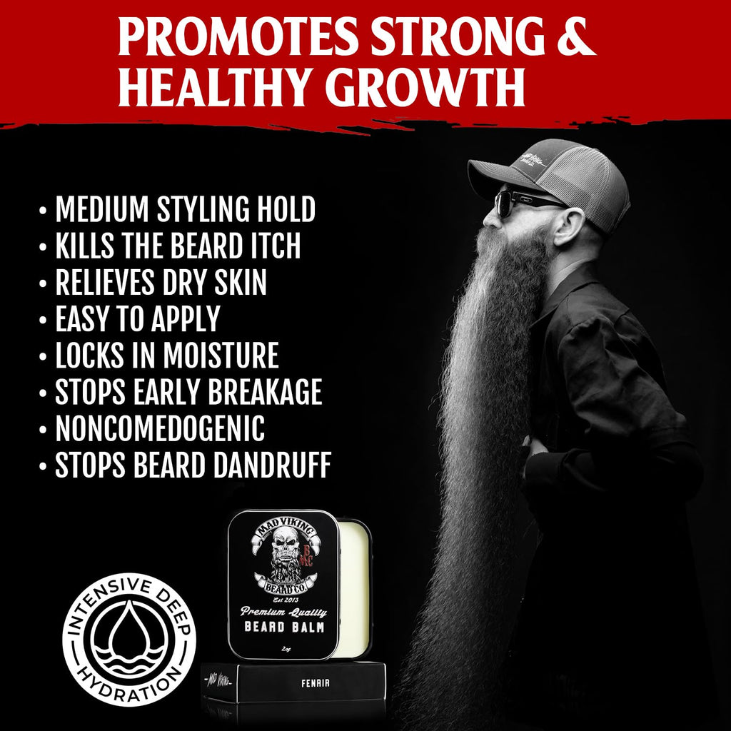 Mad Viking Beard Company Beard Balm for Men, 2oz - All Natural Ingredients, Handmade and Cruelty-Free, Medium to Heavy Hold, Ravn Rom - Beard Hair Conditioner