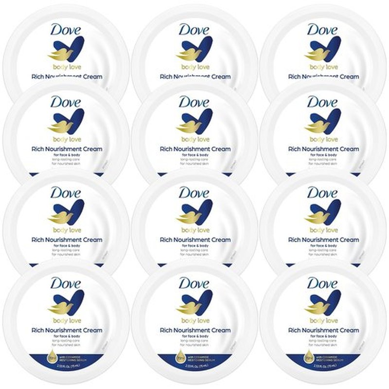 Dove Body Love Rich Nourishment Cream - Fast-Absorbing 72-Hour Moisturizer for Dry Skin | Travel Size 2.53 OZ (Pack of 12)
