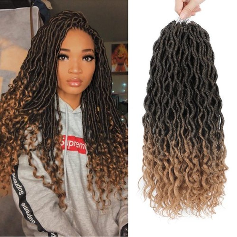 Goddess Locs Crochet Hair - 6 Packs 16 Inch Curly Faux Crochet Hair for Black Women, Crochet Pre-Looped Curly Hair Soft Faux Locs Synthetic Braiding Hair Extensions (16 Inch, 6 Packs, T27#)