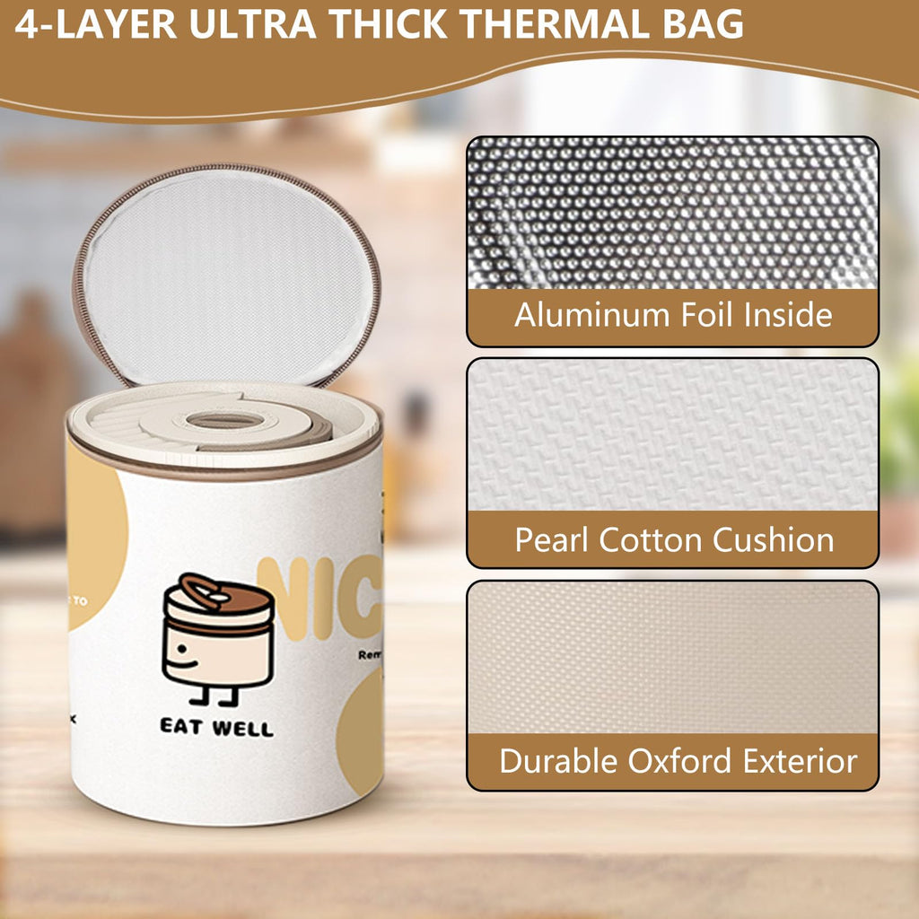 BentoBloom Bento Box Adult — Round Stackable Lunch Box for Women (450ml & 600ml) with Insulated Carry Bag | 304 Stainless Steel Removable Inserts | Microwave & Dishwasher Safe, White