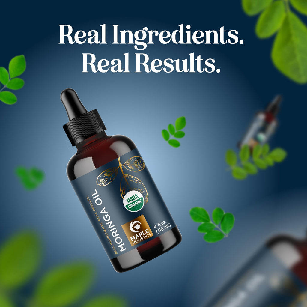 Organic Moringa Oil for Hair and Skin - Cold Pressed Virgin Unrefined Natural Pure USDA Organic Hair Oil for Dry Damaged Hair and Ultra Hydrating Face Oil - Carrier Oil for Essential Oils (2 Pack)