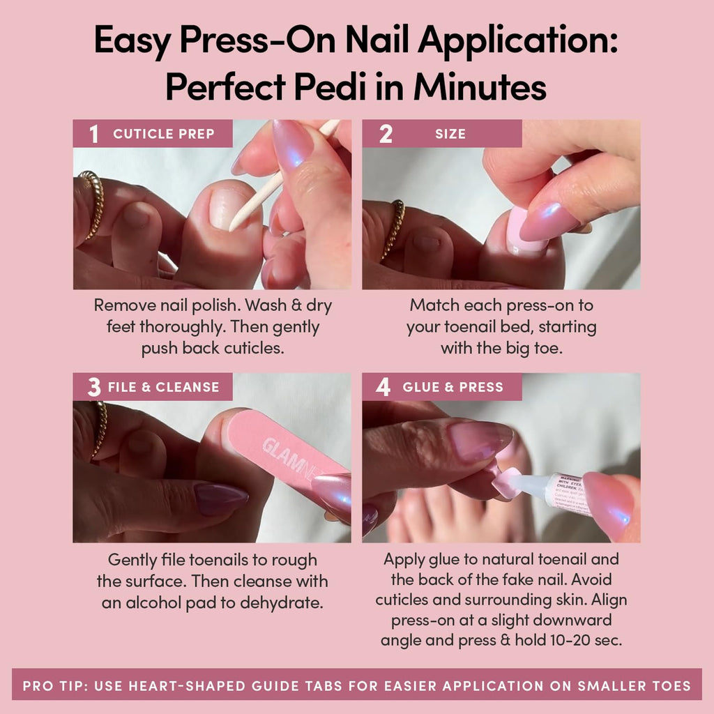 Glamnetic Press On Toenails - Natural Fake Nails | Classic White French Tip Press On Toenails, Salon Quality Press On Nails Kit with Glue | Ma Damn - 32 Nail Set in 16 Sizes