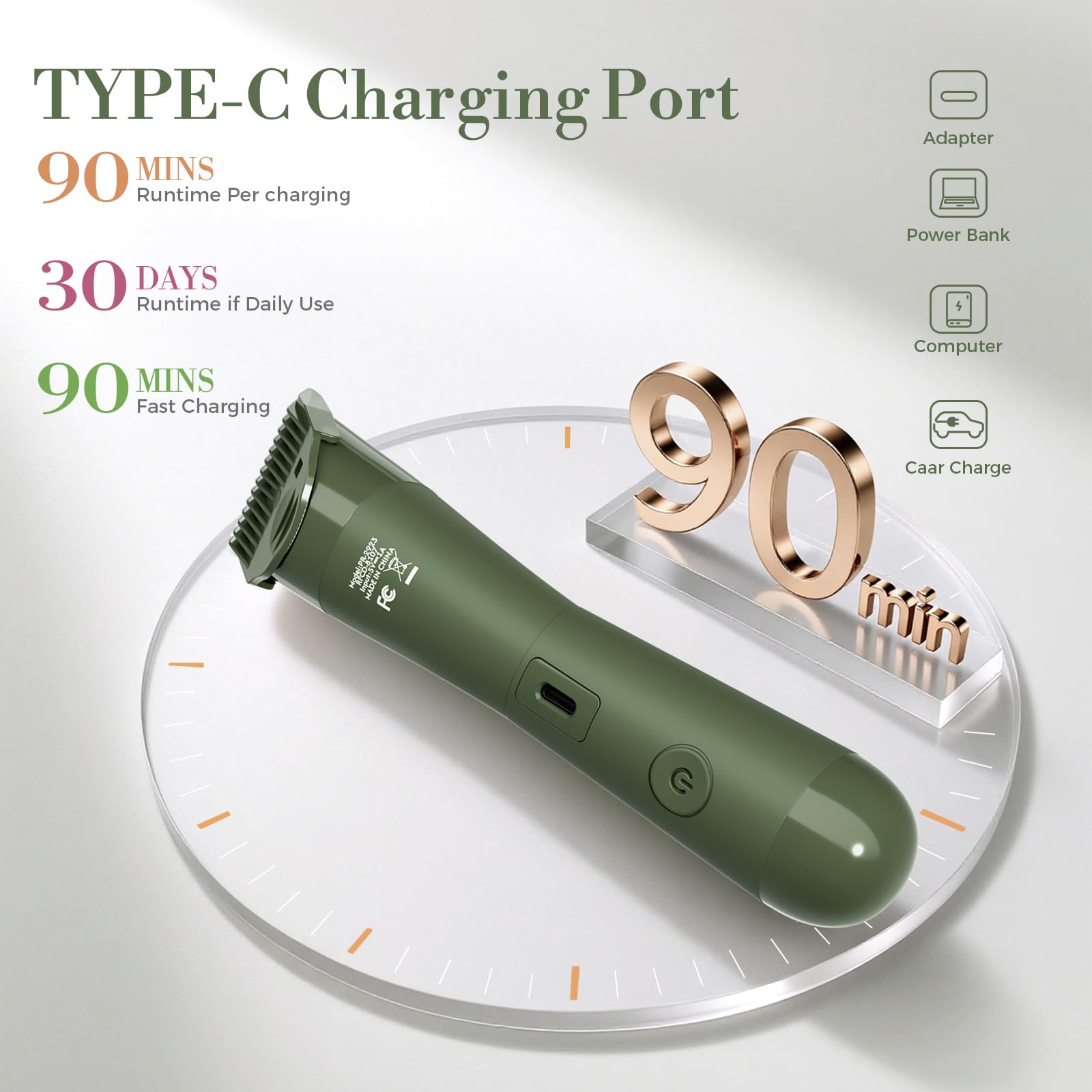 Bikini Trimmer for Women, 2 in 1 Electric Shaver for Women, Pubic Hair Trimmer Waterproof IPX7 with LED, Bikini Razor for Leg Arm Underarm Bikini Area, Pull Bows Gift Box for Friends (Cypress Green)