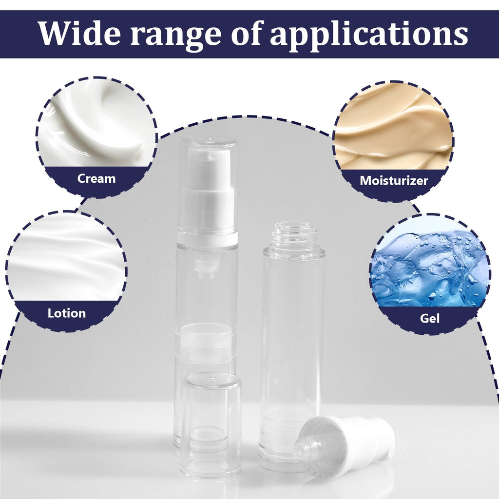 4 Pcs Empty Airless Pump Bottles, Refillable Clear Travel Pump Bottle Lotion Container Vacuum Cosmetic Container Press and Spray Pump Bottle for DIY Foundation Essential Oils Disinfectant Spray (10ml)