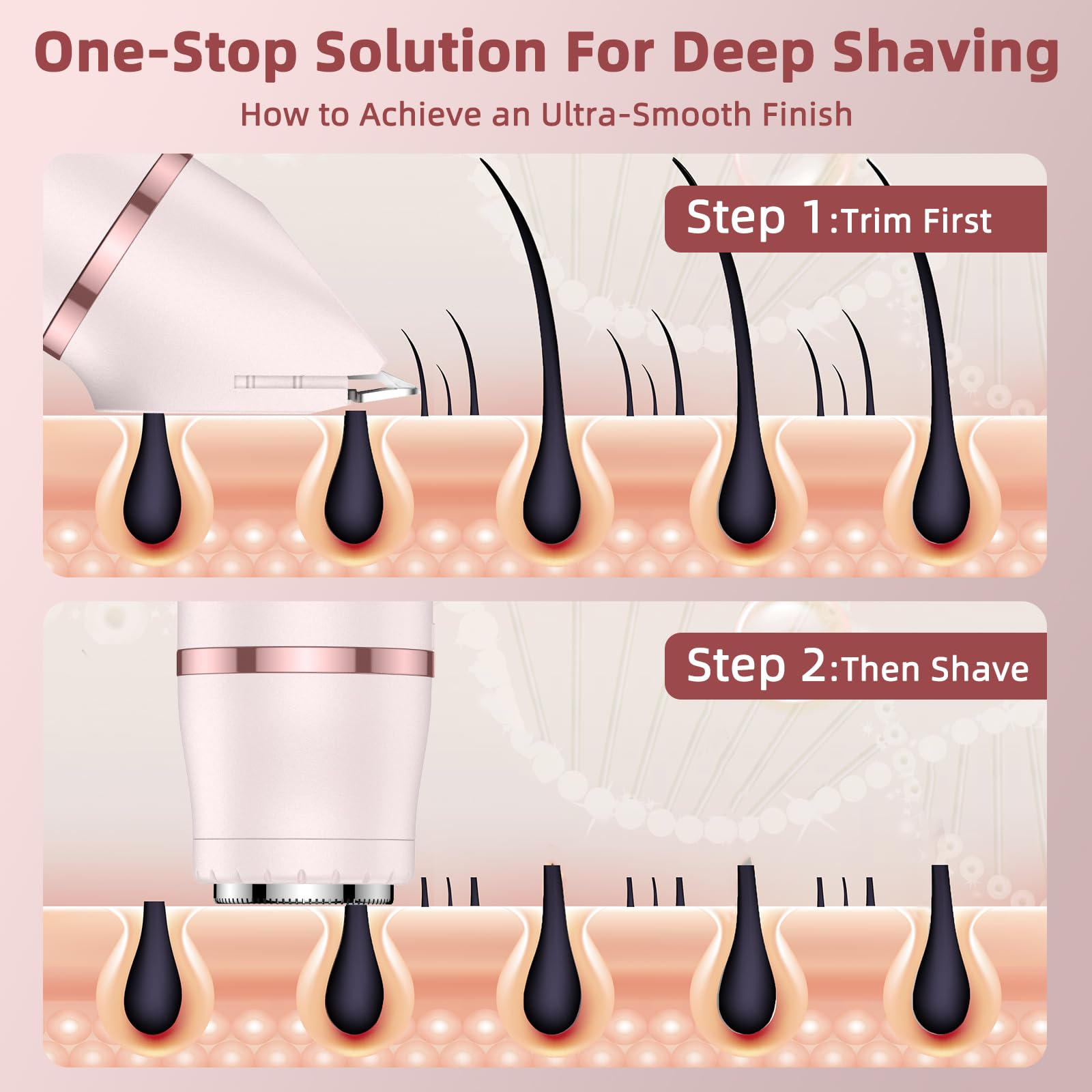 Bikini Trimmer for Women 3 in 1 Electric Shaver Razors Nose Hair Trimmer Waterproof Pubic Hair for Underarm Leg Arm Body (Pink)