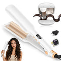 Hair Crimper Waver Curling Iron, 1/2 Inch Beach Waves Curling Wands, Ceramic 2 Barrels Deep Waver, Dual Voltage Hair Culer Tools with EU/UK Plug Adapter,12 Temps, 30S Heat up, Auto-Off (White Gold)