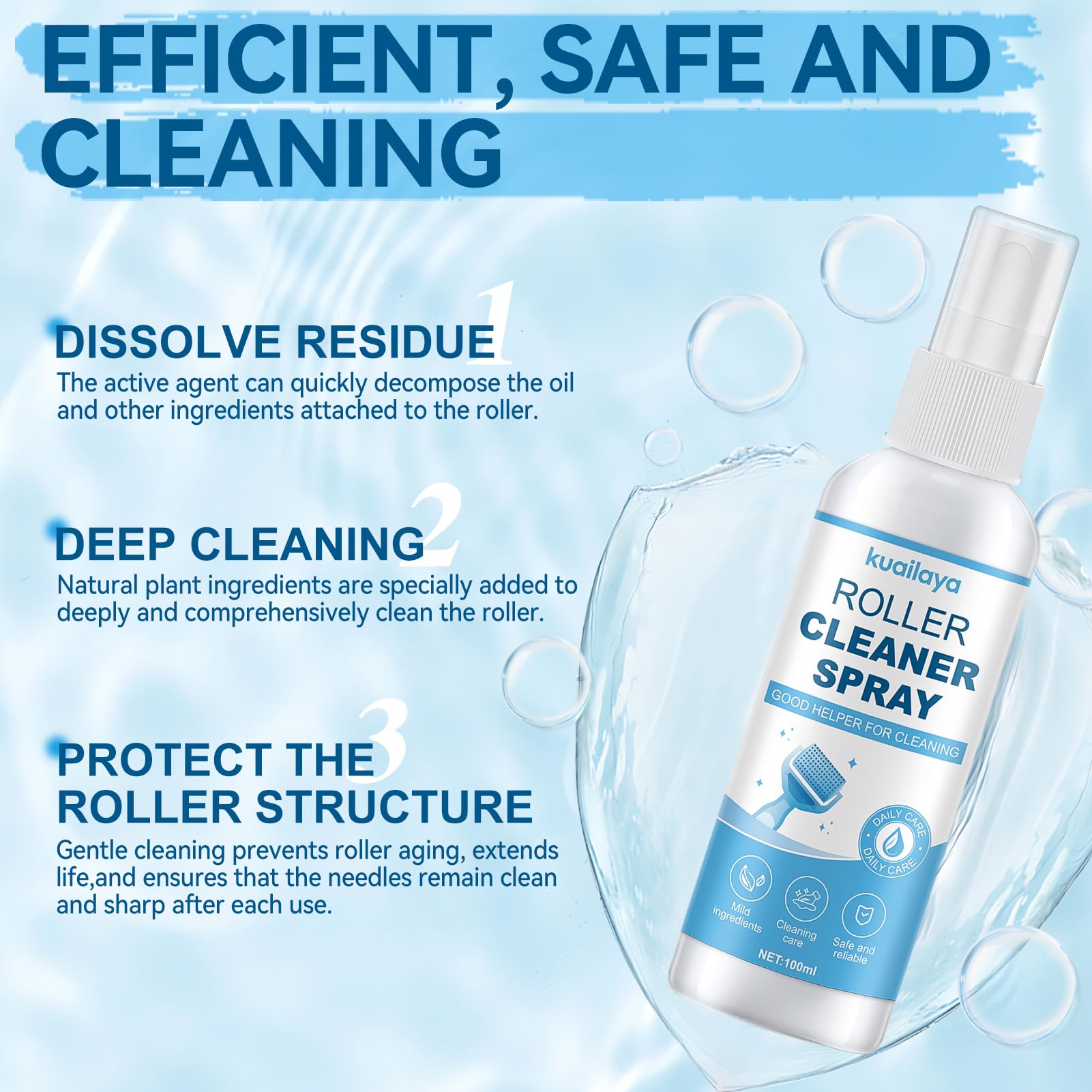 kuailaya Roller Cleaner, Roller Cleaner Spray, 100ml