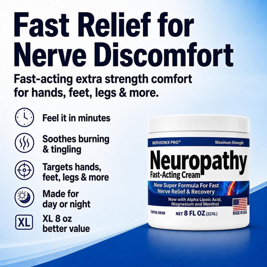 Neuropathy Nerve Relief Cream – Extra Large 8 oz – Maximum Strength for Feet Hands Legs Toes Back – Natural Ingredients Arnica Aloe Vera MSM Vitamins – Fast-Acting Soothing Relief – Super Value 8 oz
