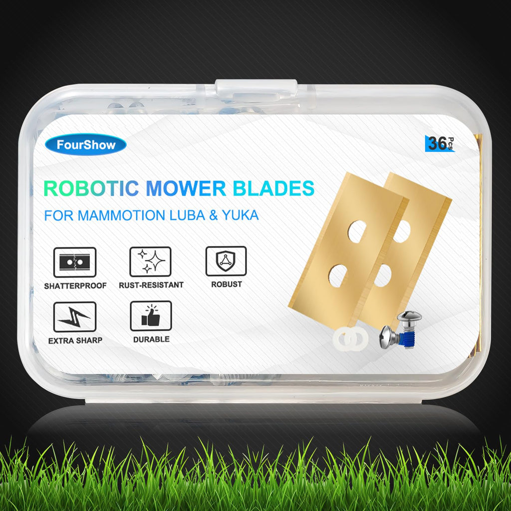 FourShow 36Pcs Replacement Blades Compatible for Mammotion Luba & Yuka All Series, Robust Titanium Replacement Robotic Lawnmower Blades, with Plastic Washers