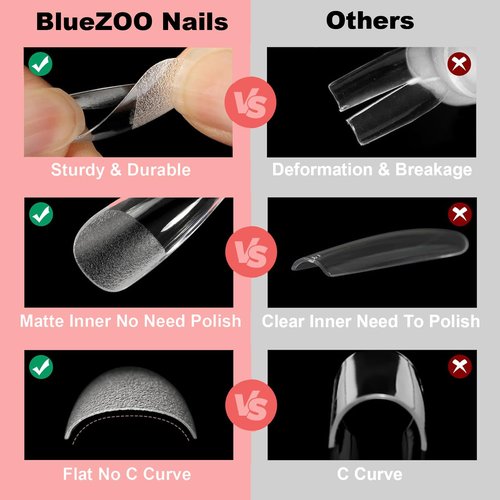 Soft Gel Short/Medium/Long Almond Nail Tips Kit 3 Boxes 360Pcs, Full Cover Pre-etching Acrylic False Nails for Small and Flat Nail Bed Home Manicure Extension DIY Salon Clear Press On Nails, BlueZOO