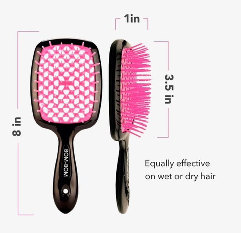 BOM BOM 2 Unit Kit, Wet And Dry Vented Detangling Hair Brush For All Hair Types, Light Weight Hairbrush, Scalp Massage Brush (Pink blue yellow)