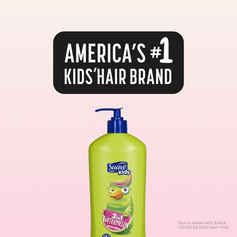 Suave Kids 3-in-1 Tear Free, Body Wash, Shampoo and Conditioners, Dermartologist Tested, Watermelon Wonder, 18 Oz Pack of 6
