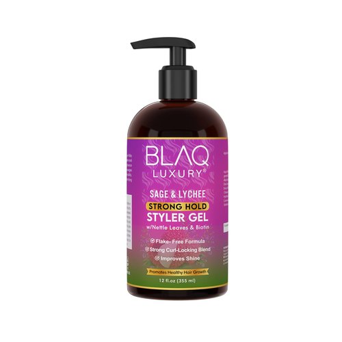 Blaq Luxury Sage & Lychee Strong Hold Styler Gel - Non-Alcoholic and Non-Flaky Formula for All-Day Hold – Biotin Infused - Promotes Hair Repair, Growth, and Manageability - 12oz