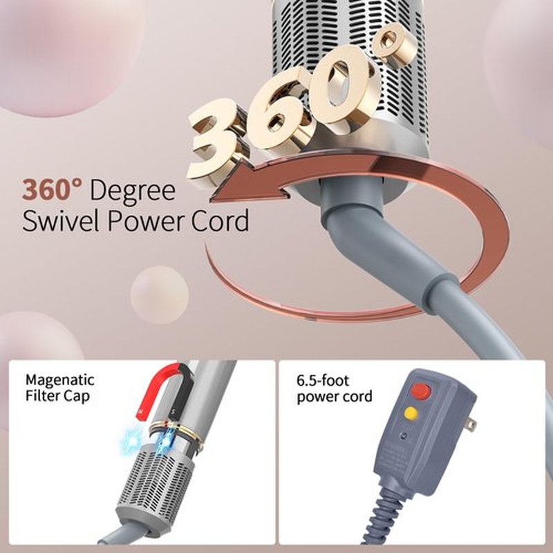 REITOW 5-in-1 Blow Dryer Brush Set - 110,000 RPM High Speed Hair Dryer & Airbrush Hair Multi Styler - No Heat Damage Auto Wrap Air Curler - Magic Hot Air Styler for at Home Styling Women Gray