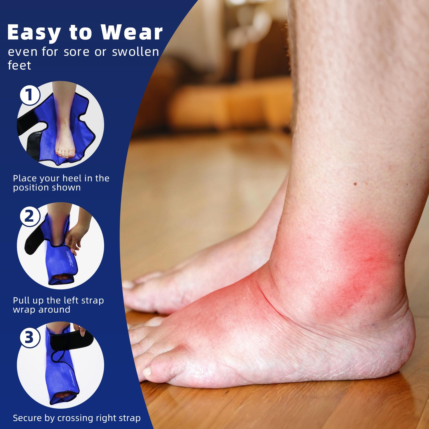 Ankle Ice Pack Wrap for Foot Heel Pain Relief and Swelling Large Reusable Gel Ice Cold Packs for Achilles Tendonitis Plantar Fasciitis Sprained Ankles Swollen Feet Surgery Recovery (Royal Blue)