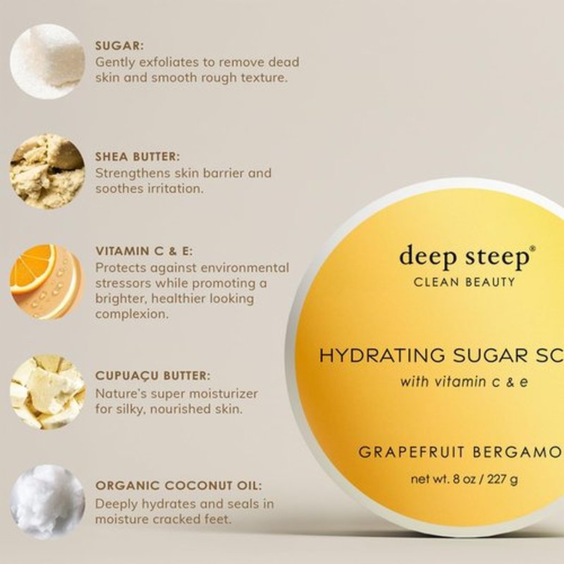 Deep Steep Sugar Scrub, Brown Sugar Vanilla, 8 oz – Exfoliating Body Scrub with Organic Coconut Oil, Shea Butter & Argan Oil – Vegan, Clean Beauty, Smooth, Soft & Nourished Skin