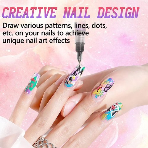 Nail Art Pens for Painting Nails, 12 Colors Nail Art Pens Set, Drawing Painting Liner Pen, Quick Dry Graffiti Dotting Point Liner Pens for DIY Nails Art Design Manicure Tools