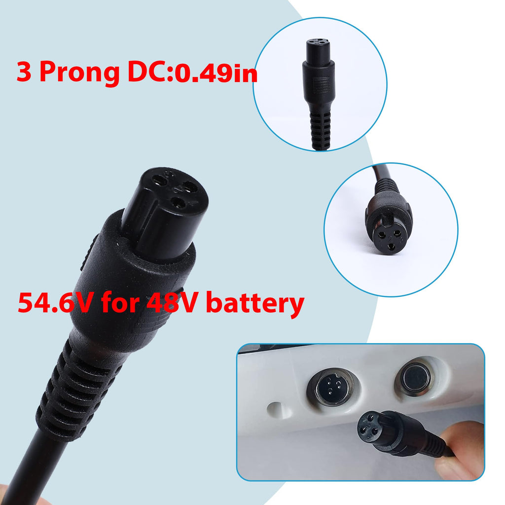 EVAPLUS UL Certified 54.6V Power Adapter for Electric Bike Electric Scooter, 48V Lithium Battery Charger with 12.0mm/0.47in Standard 3-Prong Connector