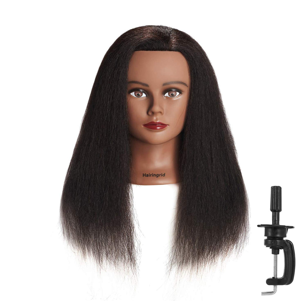 Hairingrid Mannequin Head 16"-18" 100% Real Hair Hairdresser Cosmetology Mannequin Manikin Training Head Hair and Free Clamp Holder (16 Inch)