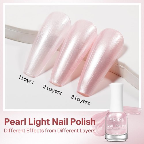 MIZHSE Pearlescent Pink Nail Polish, Quick Dry Pearl Nail Polish, Air Fast Drying 15ml Nail Lacquer Non Gel Oil-based Nail Art Manicure Home DIY