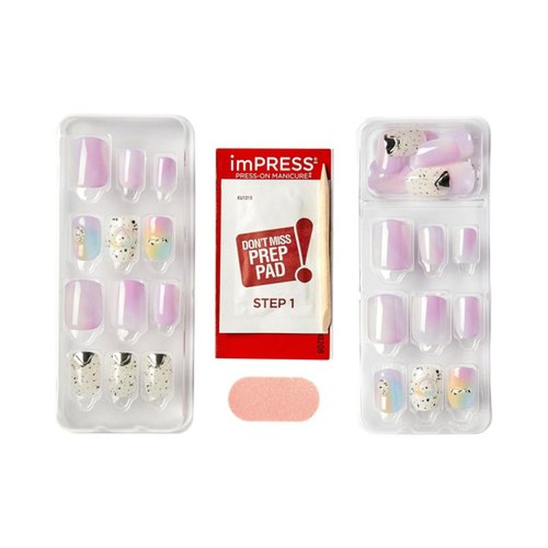 KISS imPRESS Press-On Manicure Premium Collection Fake Nails - Sweet Life, Purple Jelly Squiggle, Short & Square, Easy To Apply, Super Hold, Chip Proof, Smudge Proof, No Dry Time, Durable | 30 Count