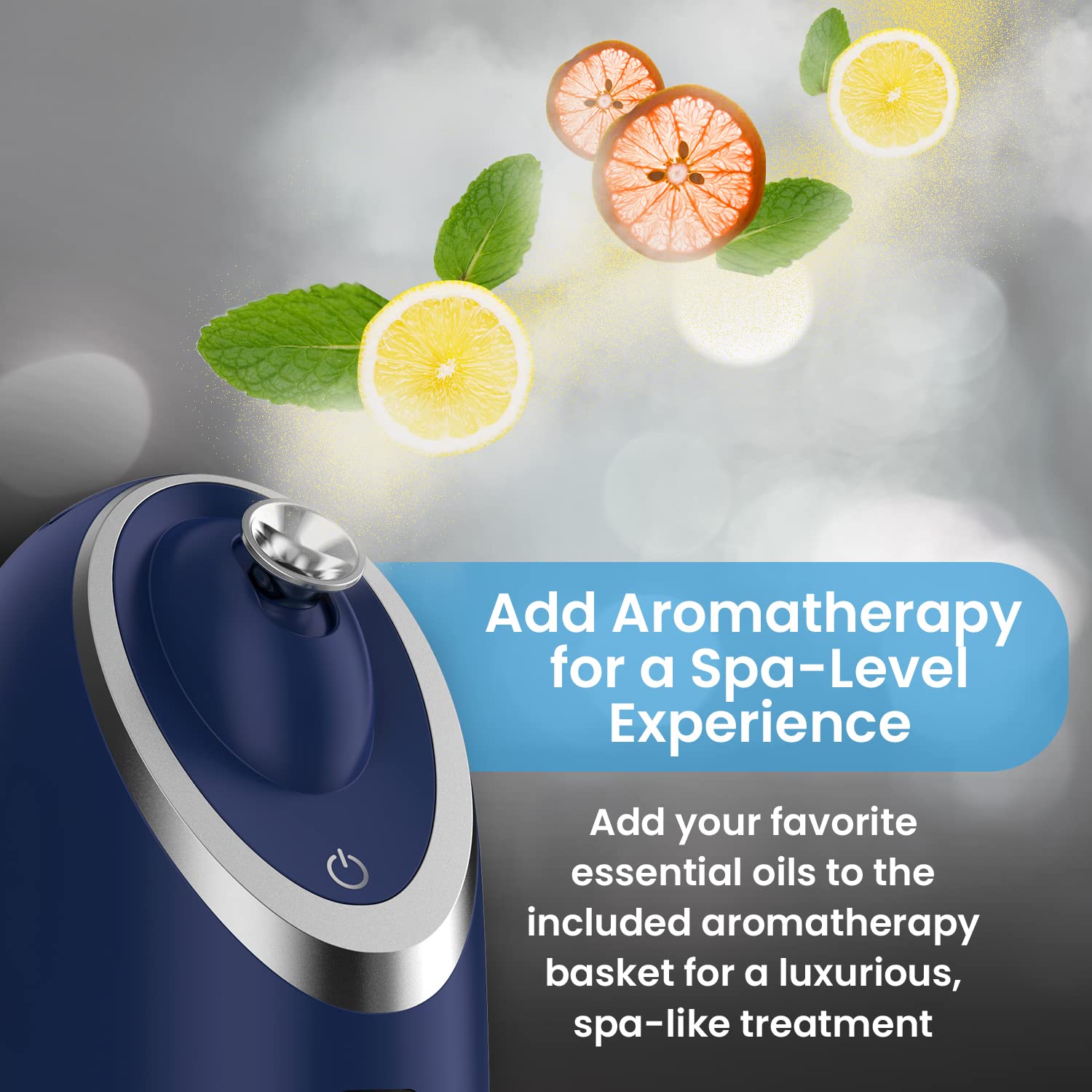NanoSteamer Luxe by Pure Daily Care in Navy | Ionic Facial Steamer with Smart Steam Technology | 6 Steam Modes | Aromatherapy Basket | Digital LCD Screen | Hot Steam & Cool Mist l Extraction Set