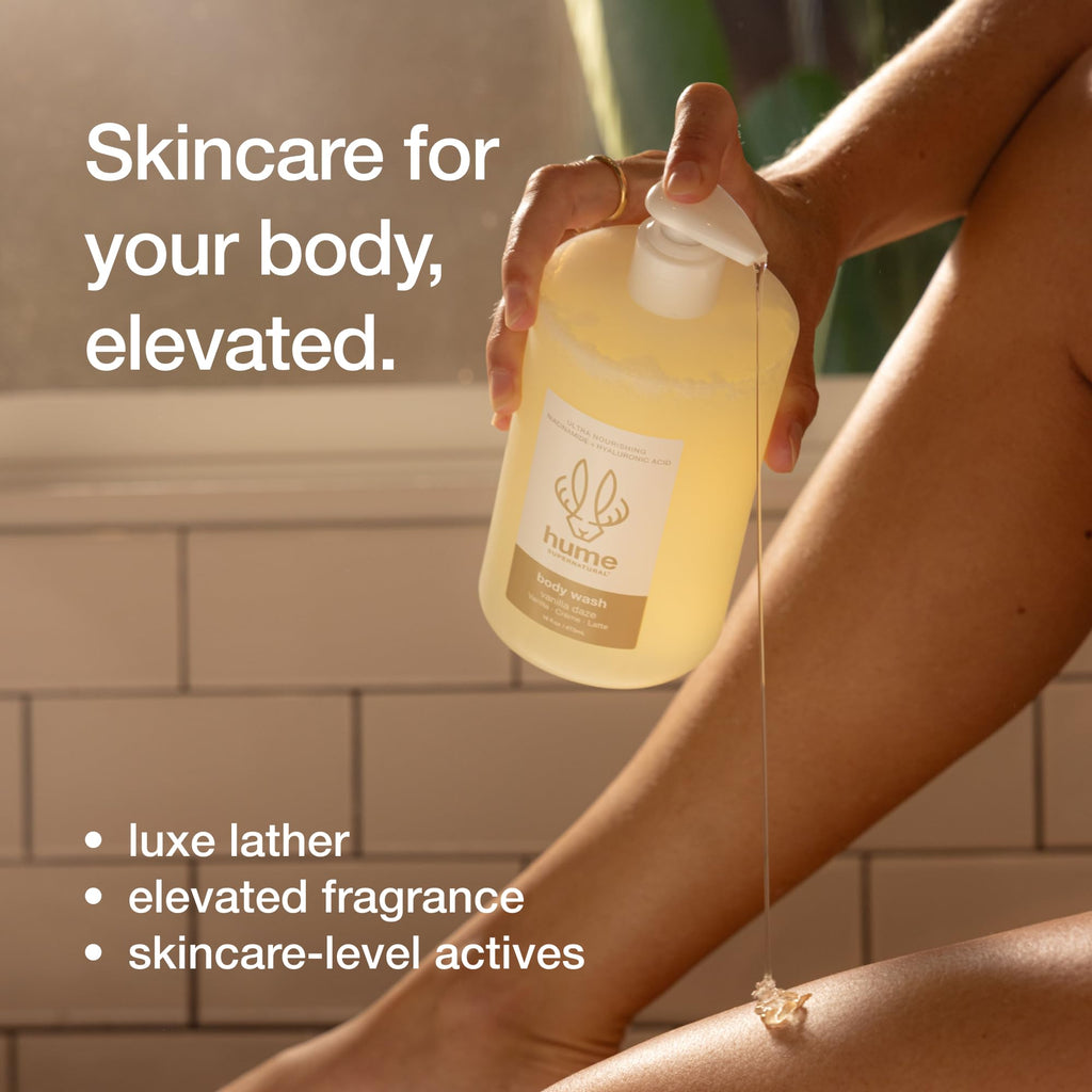 HUME SUPERNATURAL Ultra Nourishing Body Wash, Vanilla Daze, 16 fl oz - Cleanse, nourish and replenish skin with Niacinamide, Hyaluronic Acid, and Prebiotics. Free from Sulfates, Parabens, Phthalates