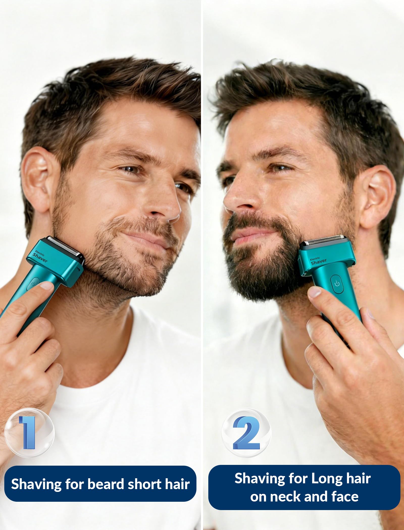 Electric Razor for Men Face and Head, IPX7 Washable Beard and Neck Shaver with Travel Lock, 3 Months per Charge, Men's Electric Shaver for Bald Head and Back Shaving
