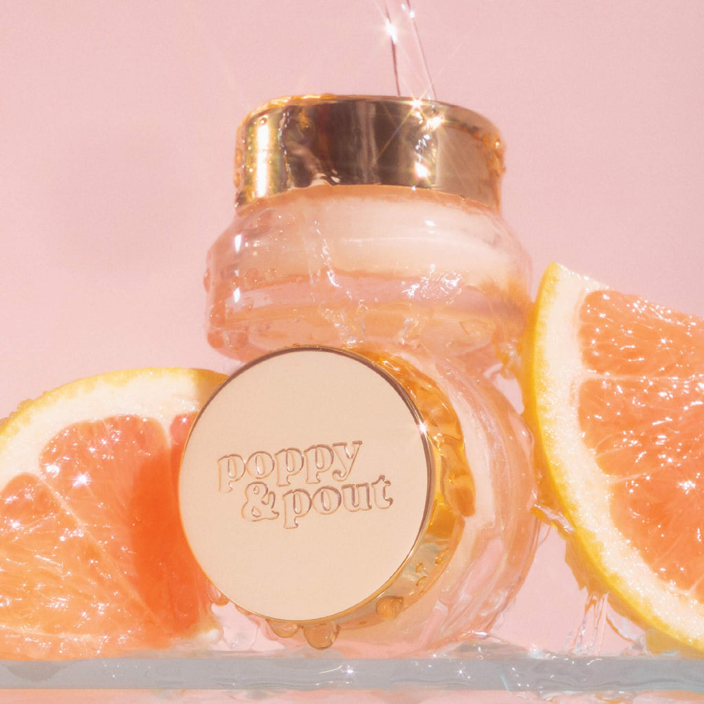 Poppy & Pout Pink Grapefruit Overnight Lip Mask – Moisturizing Lip Treatment with Shea Butter & Beeswax – Cruelty Free, Recyclable Glass Jar (0.65 oz)