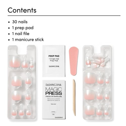 Dashing Diva Magic Press Pedicure Set - Cupids Bow - Press On Nails - Long Lasting Gel - Lasts Up to 10 Days - Summer Gel Set - 4-Piece Pedicure Kit with 24 Nails