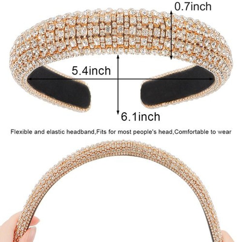 AHONEY Gold Rhinestone Headband for Women Girls, Hair Bling Crystal Glitter Sparkly Diamond Padded Headband Fancy Jeweled Headpiece Holiday Hair Accessories Birthday