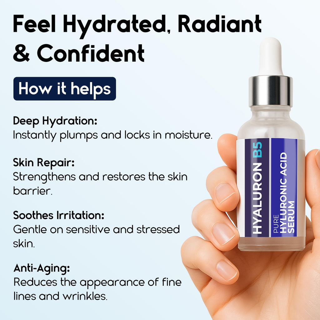 Hyaluronic Acid Serum for Face – 2.5% Hyaluronic Acid + 3% B5 - Acido Hialuronico B5 Serum for Women - Hydrating Formula for Fine Lines, Wrinkles & Anti Aging - 30ml