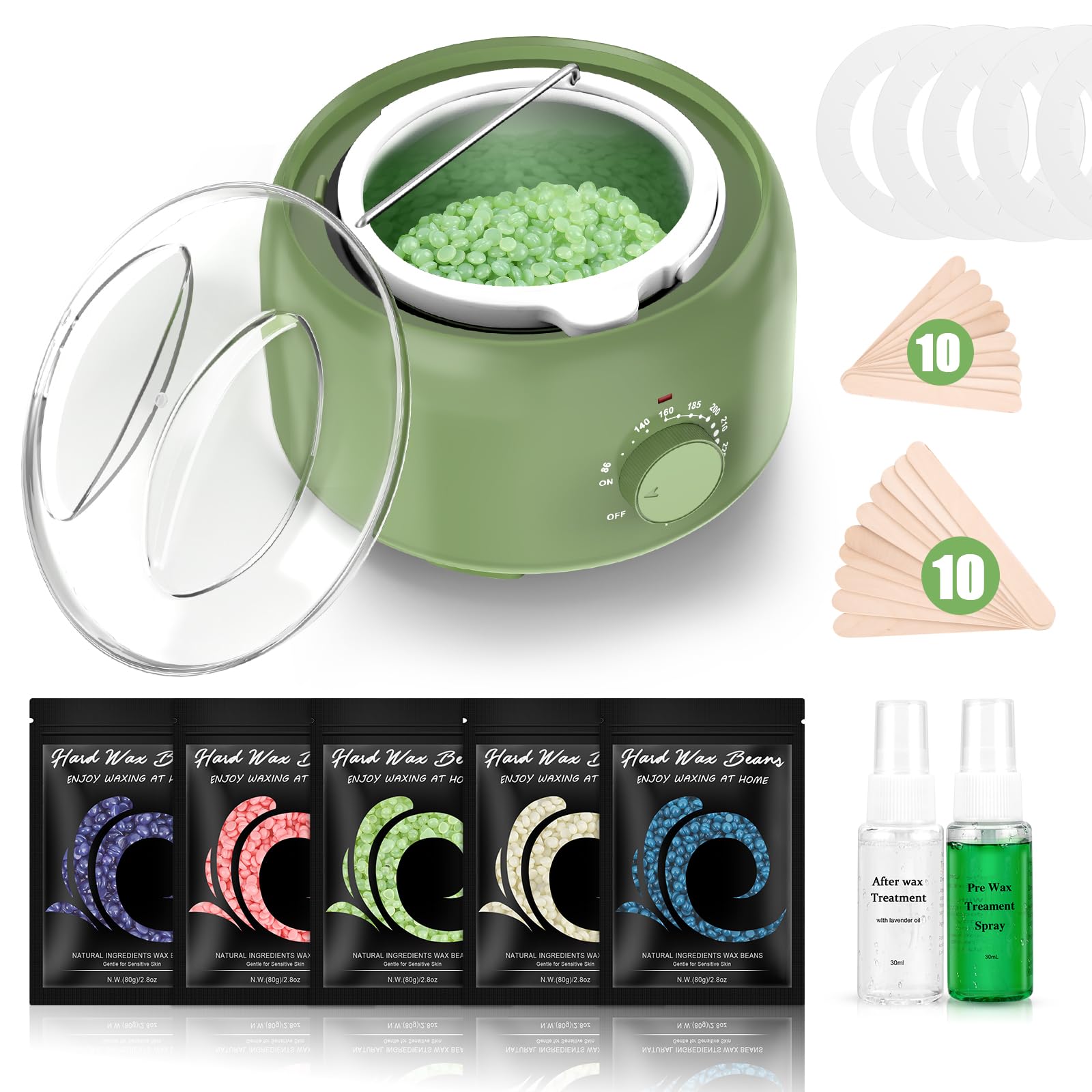 TIKESI Waxing Kit - Wax Warmer for Hair Removal, Hard Wax Kit with 14oz 5 Bags Hard Wax Beans for Full Body, Legs, Face, Eyebrows, Bikini, Brazilian Waxing Kit for Women Men