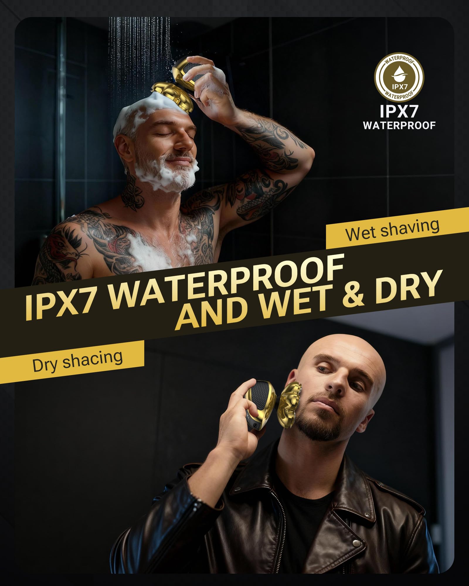 Feysfew Head Shaver for Bald Men, 7D Floating Electric Razor, Close Smooth Shave for Head, Flexible Heads, Replaceable Blade, IPX7 Waterproof Wet Dry Use, LED Display, USB Charging Gray