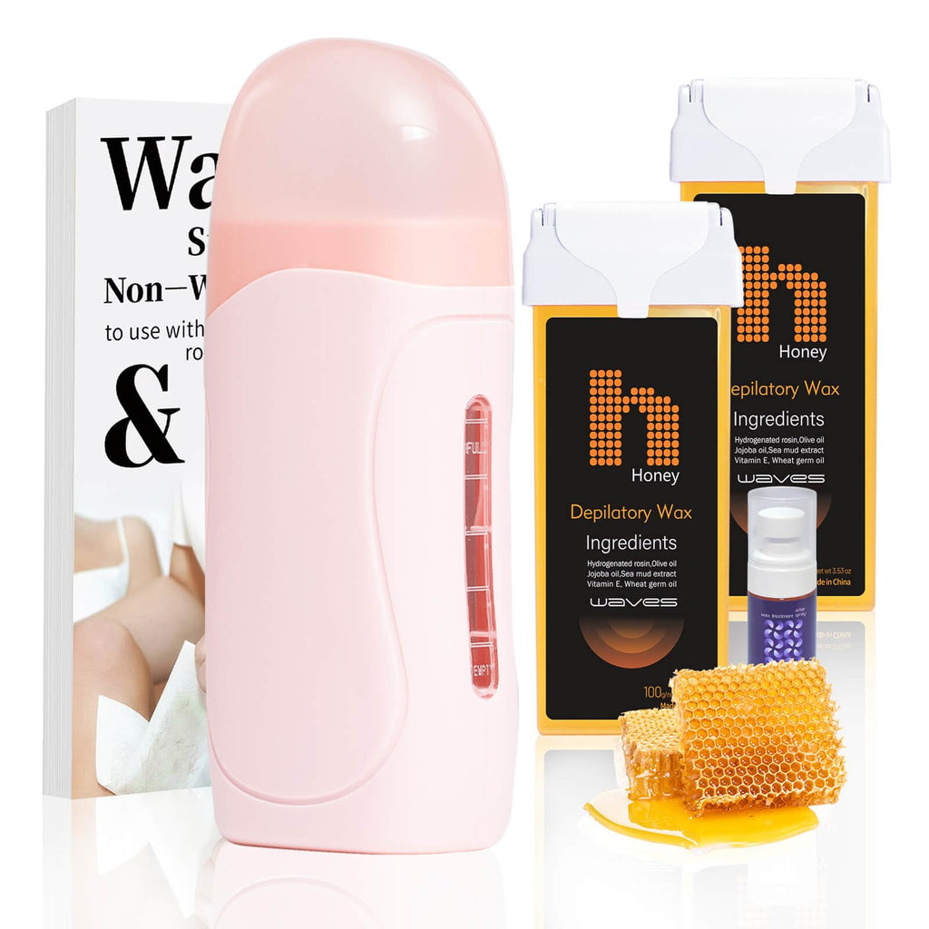 Waxpro Roll-On Wax Kit for Hair Removal, Roll on Waxing Kit for Women, At-Home Wax Warmer Kit with Hard Wax Refill, Honey Formula Gentle on Skin, Portable Gift for Body Legs Arms-Honey