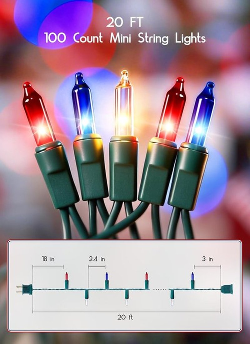 Minetom Christmas Lights - 100 Count Waterproof Mini String Lights | Red, White & Blue for Patriotic Decor